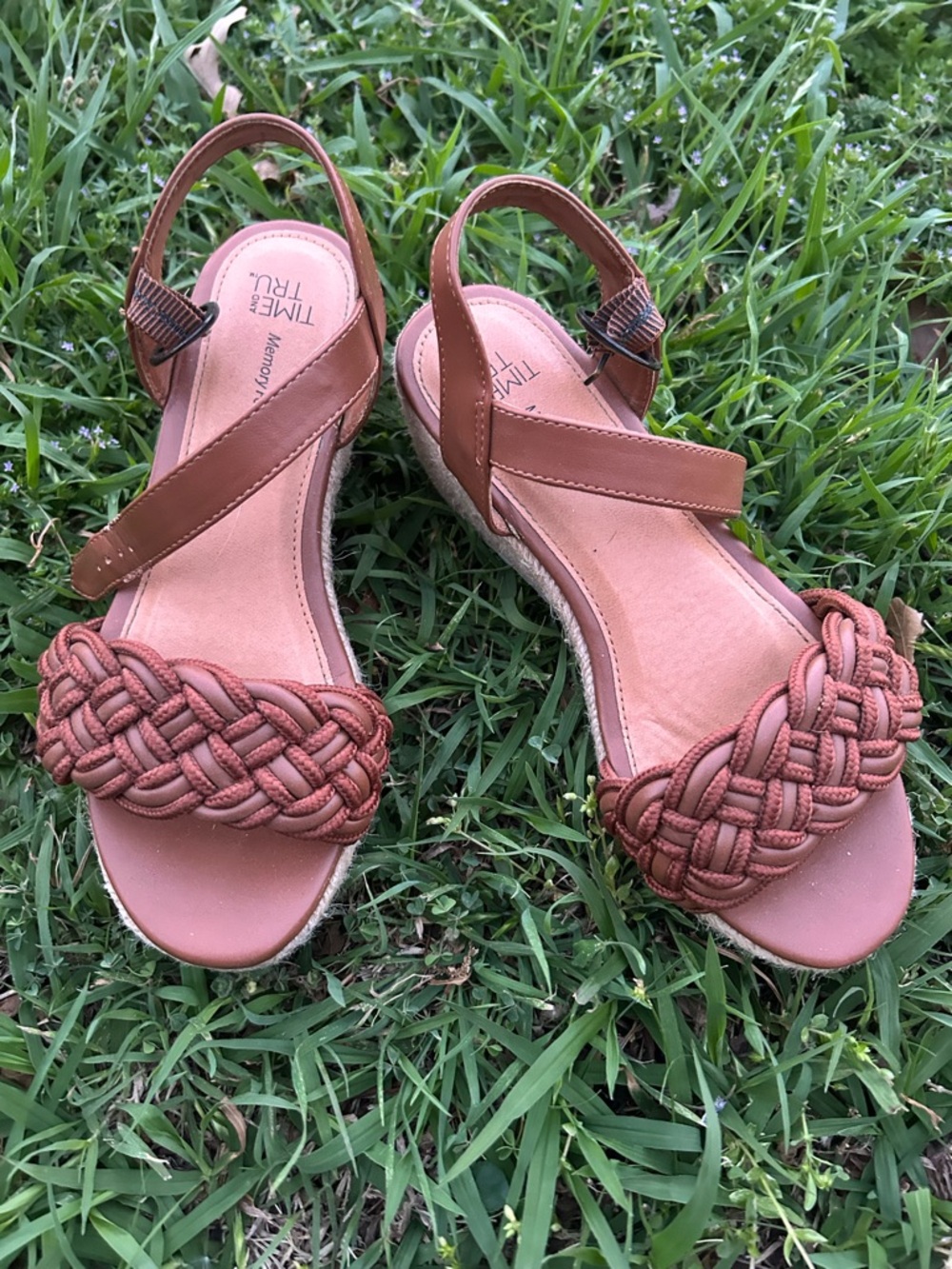 Time and Tru Braided Cognac Wedge Sandals with Ankle Strap Size 6 - Picture 3 of 6